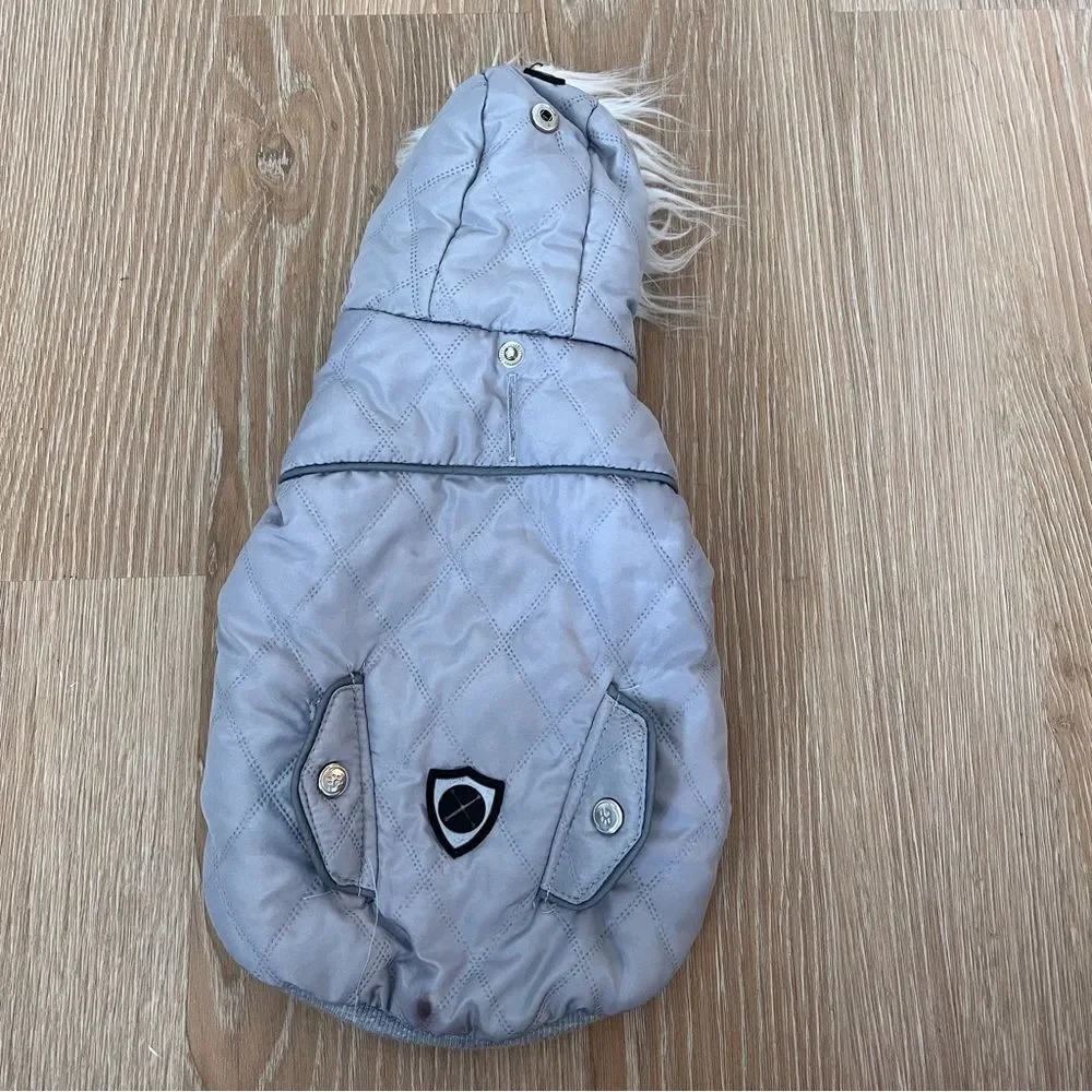 Top Paw Silver Dog Puffer Jacket Faux Fur Hood Winter Pet Coat